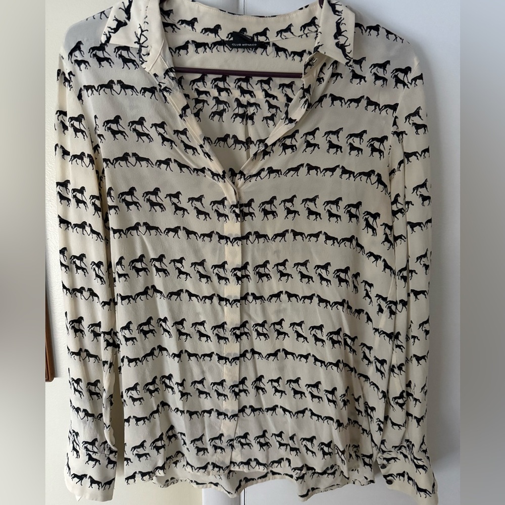 Club Monaco Silk Horse Print Blouse